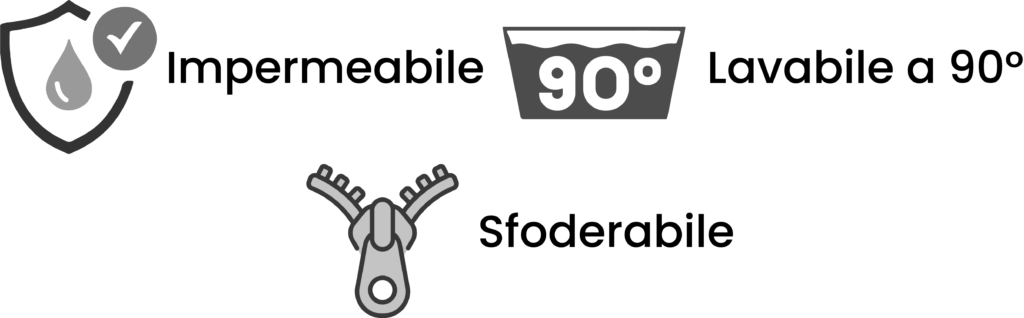 Impermeabile, lavabile a 90° e sfoderabile